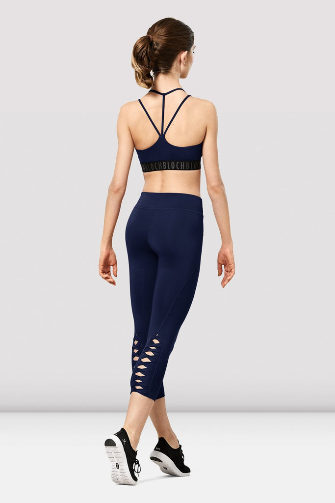 BLOCH Ladies Dance Bloch Logo Mesh Panel Crop Length Leggings FP5064 Black