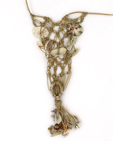 Mom’s Necklace 1978, macrame waxed linen and limpet shells.