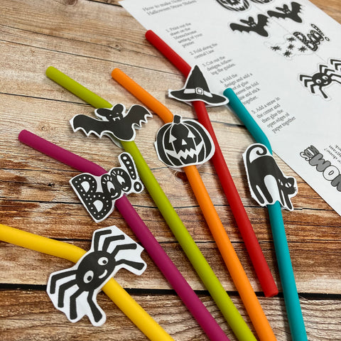Silicone straws with some paper halloween cut outs