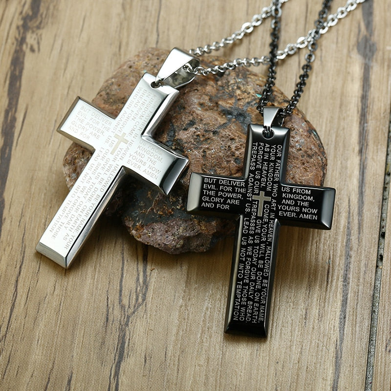 cross necklace with lords prayer