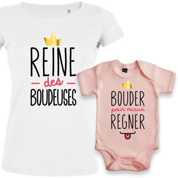 T Shirt Message Humour Pour Maman Et Bebe Fille Coffret Boudeuses Petitdemon