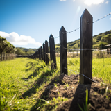 Recycled plastic fence posts installed in a field for strong stock fencing