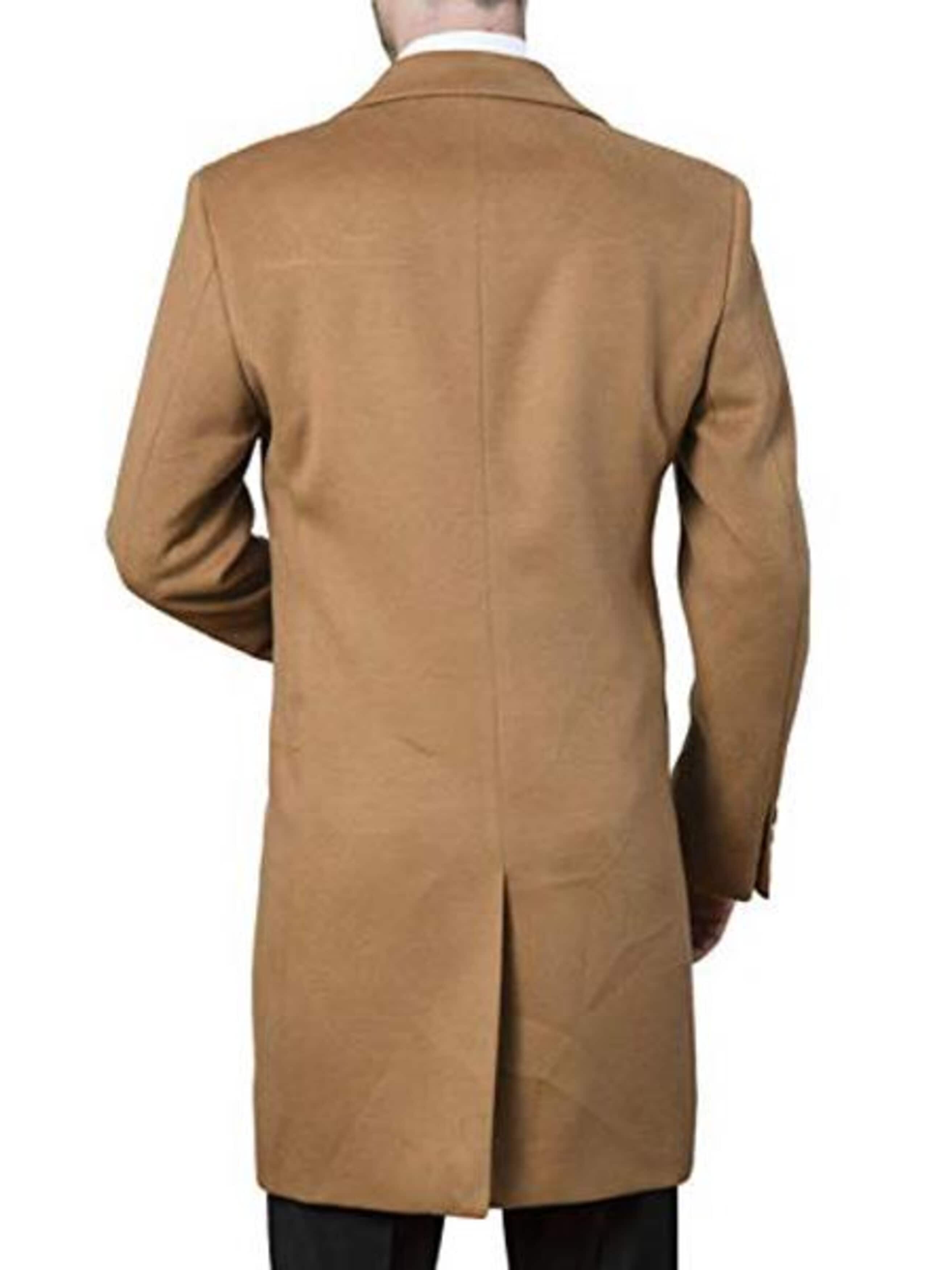 Men's Modern Fit Polyester ~ Viscose ~ Spandex Camel Long men's Dress Topcoat - Winter coat