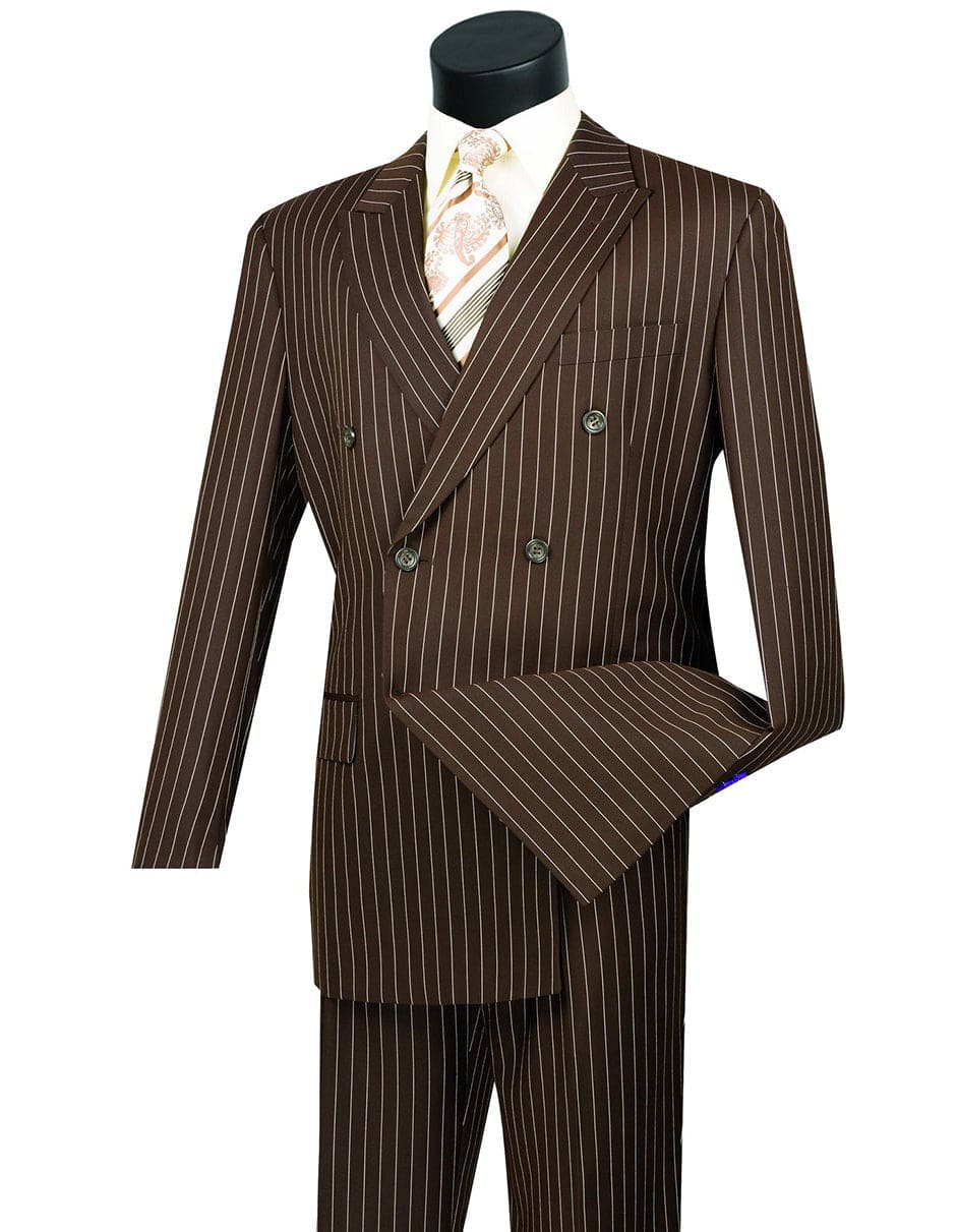 Mens Double Breasted Gangster Pinstripe Suit  Brown