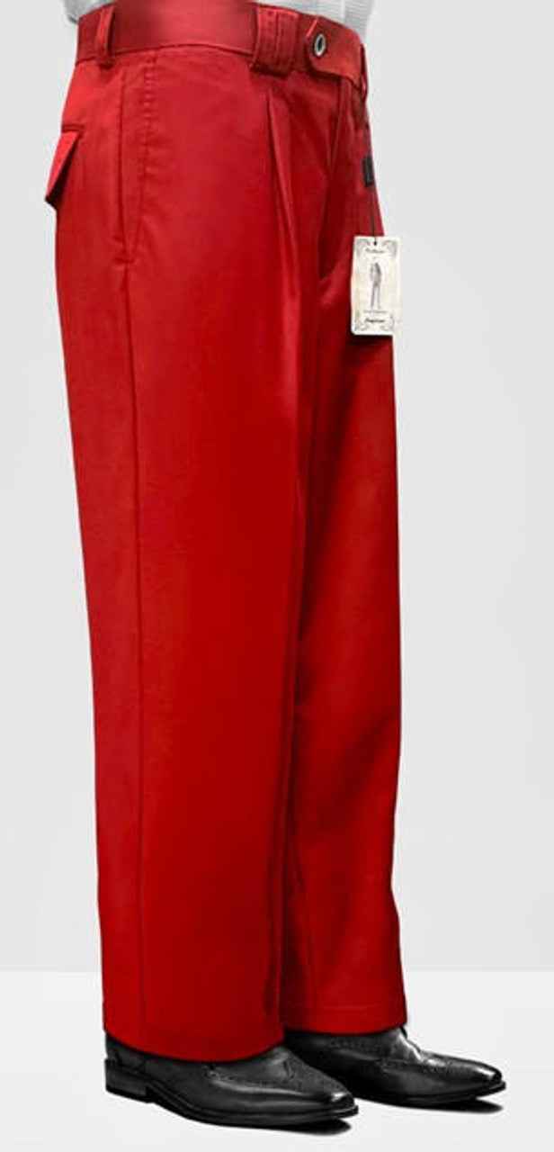 Statement Mens Red Baggy Leg Pleated Dress Pants