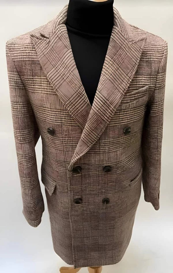 Mens Plaid Overcoat - Wool Peacoat - Plaid Rust Brown Topcoats