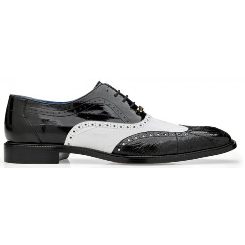 Belvedere Varo  Black / White Genuine Alligator Eel Wingtip Shoes