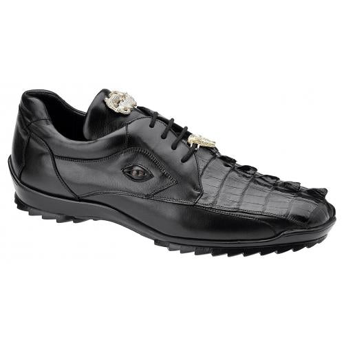 Belvedere Vasco  Black Genuine Hornback Crocodile  Soft Calf Casual Sneakers with Eyes