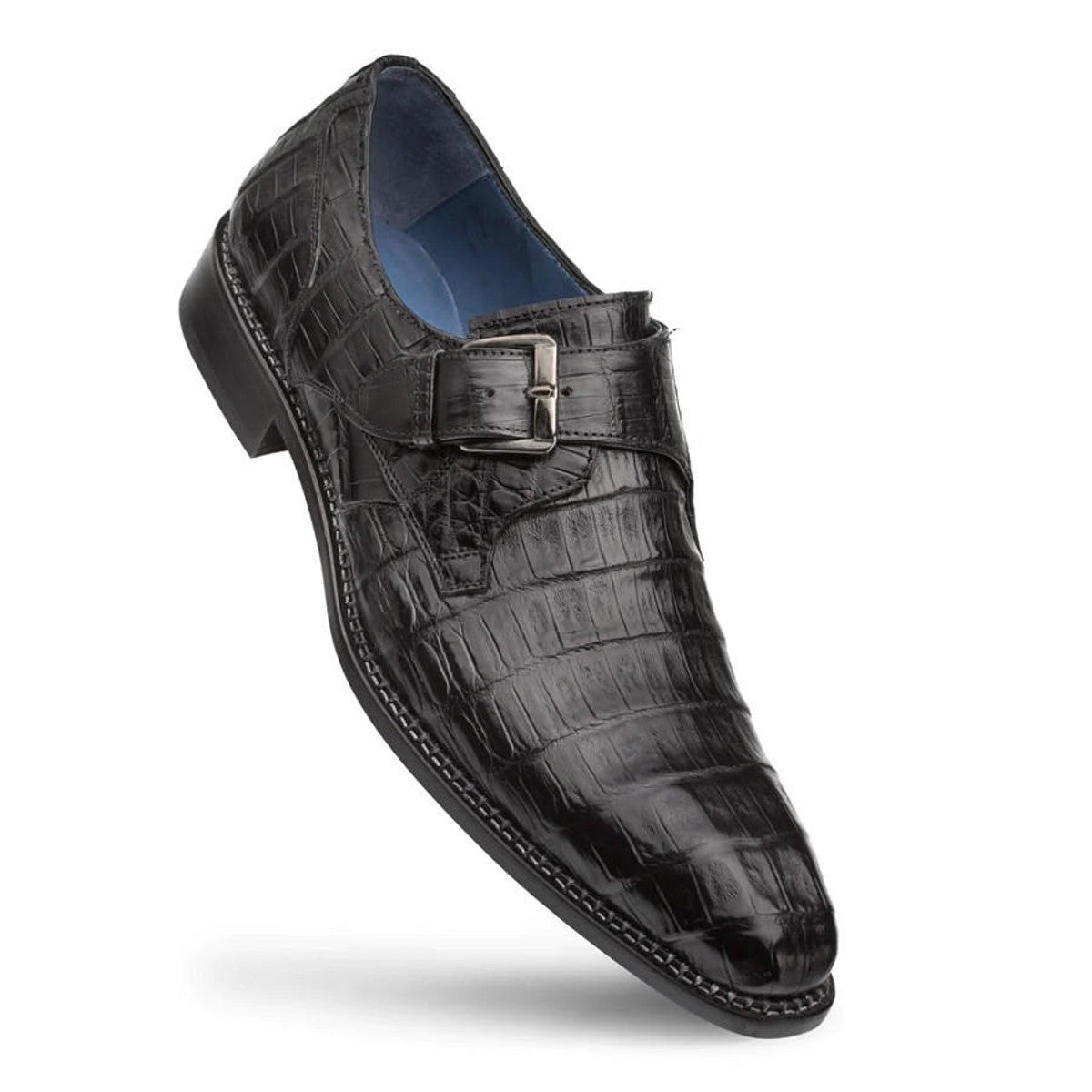 Mezlan Men's Black Crocodile Monk Strap Dress Shoes Magnus