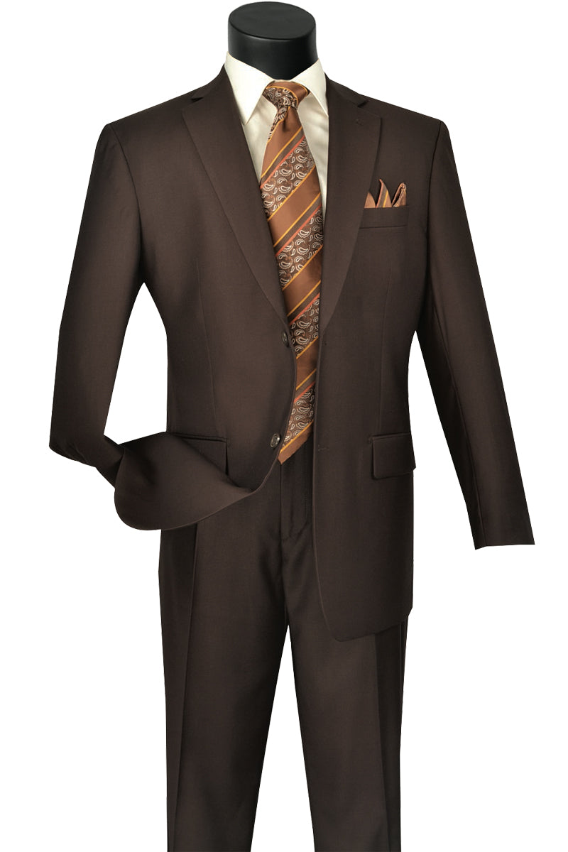 Mens 2 Button Classic Fit Pleated Pant Suit in Brown