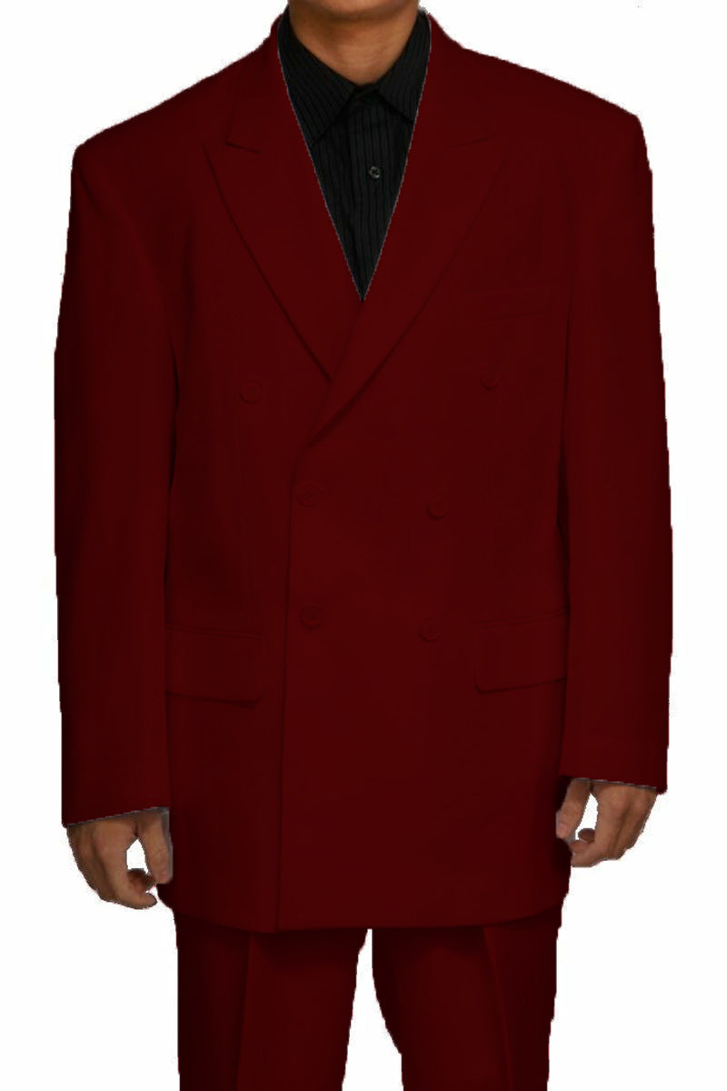 Mens Double Breasted Polyester Fashion Suit in Burgundy