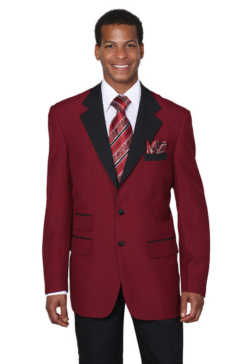 Mens 2 Button Tuxedo with Black Lapel in Burgundy