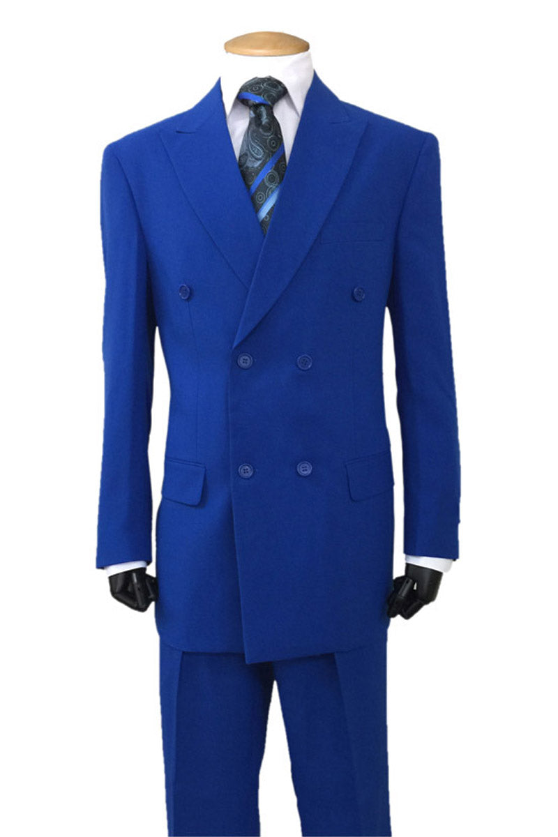 Mens Double Breasted Polyester Fashion Suit in Royal Blue