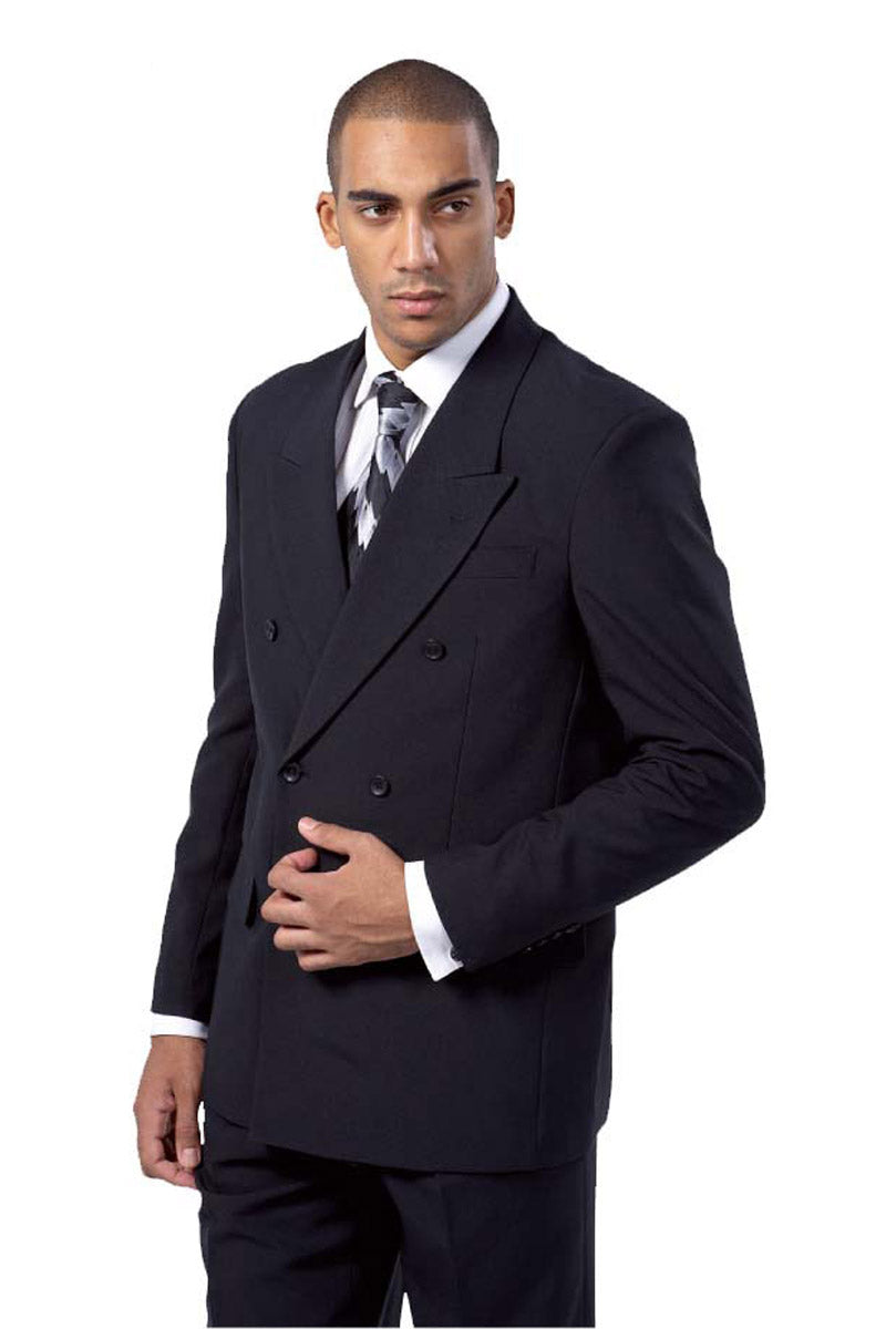 Mens Double Breasted Polyester Fashion Suit in Black