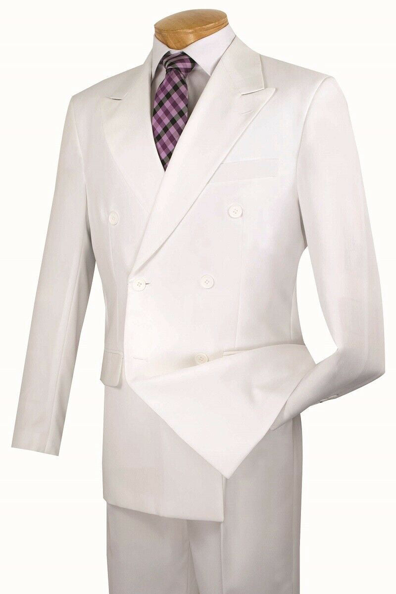 Mens Classic Wool Feel Double Breasted Suit in White