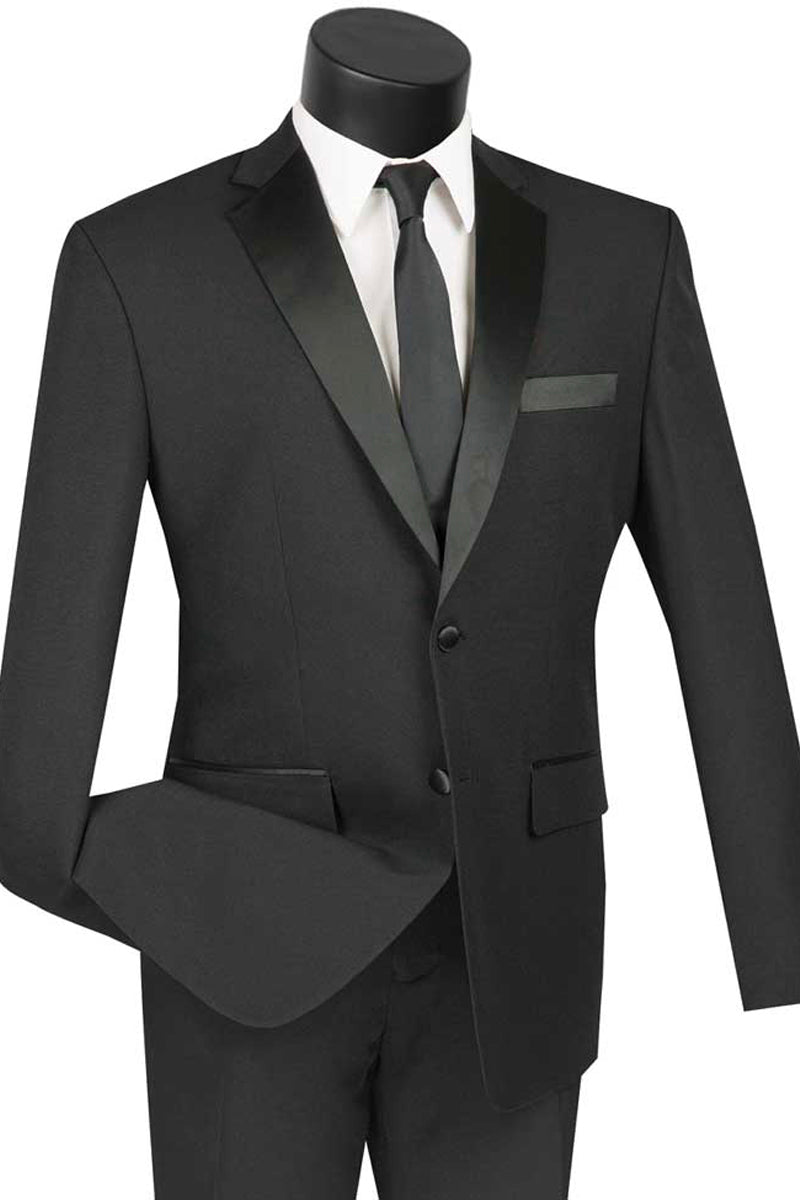 Mens Slim Fit Poplin Tuxedo in Black