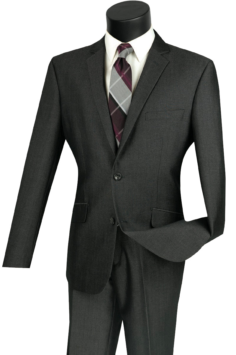 Mens 2 Button Slim Fit Textured Weave Suit in Smoke