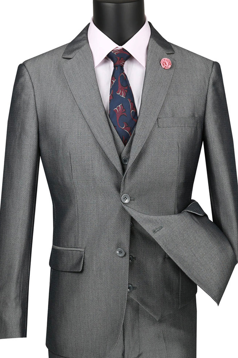 Mens Ultra Slim Fit Vested Textured Suit in Grey