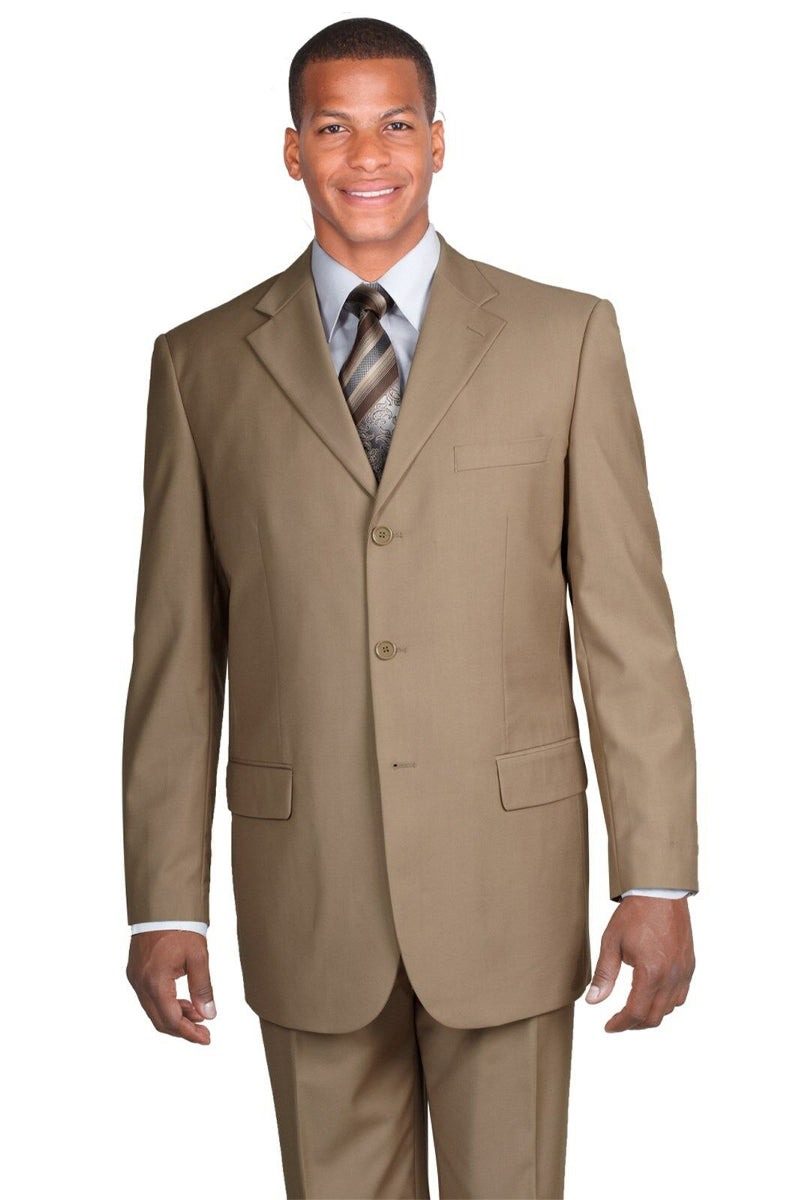 Mens 3 Button Polyester Fashion Suit in Tan