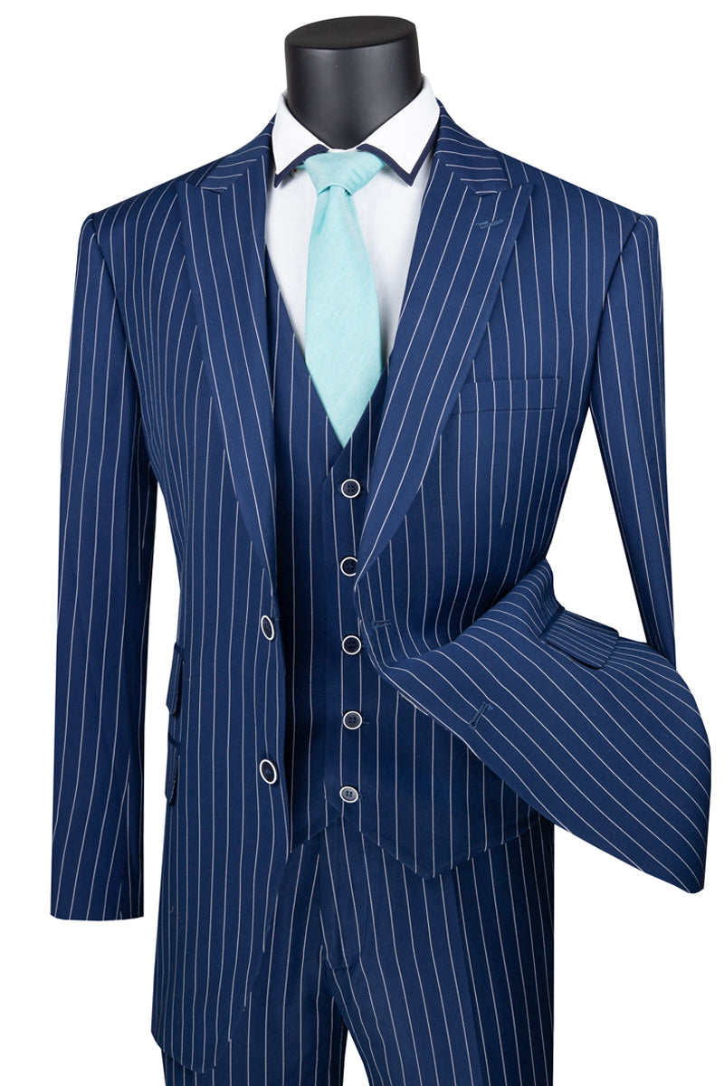 Mens Vested Gangster Pinstripe 1920's Suit in Blue