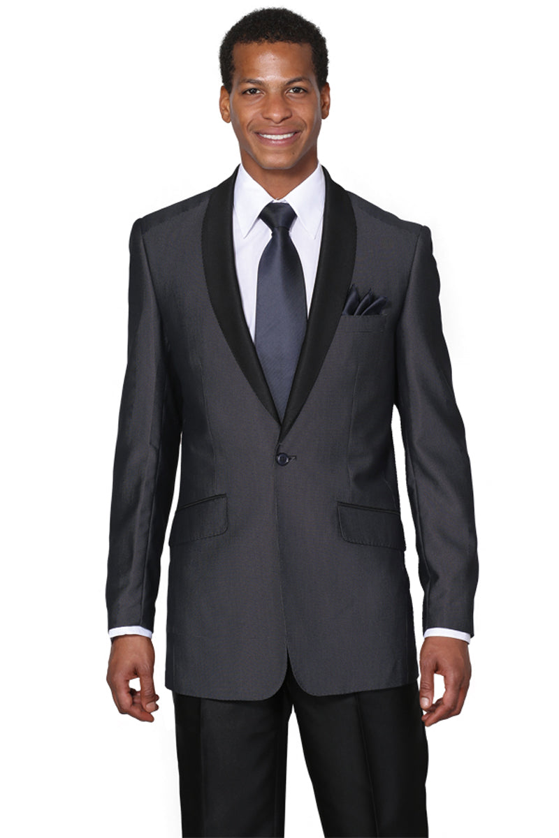 Mens 1 Button Black Shawl Lapel Tuxedo in Black