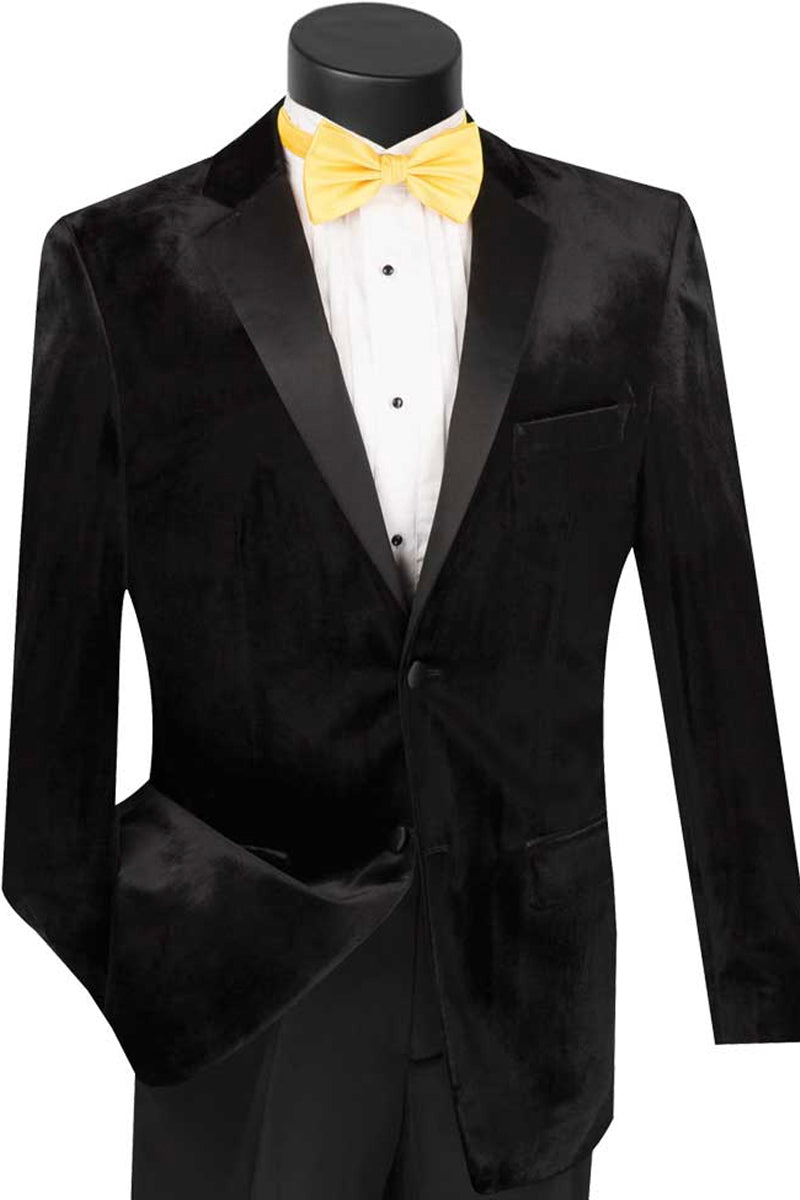 Mens Modern Notch Velvet Tuxedo in Black