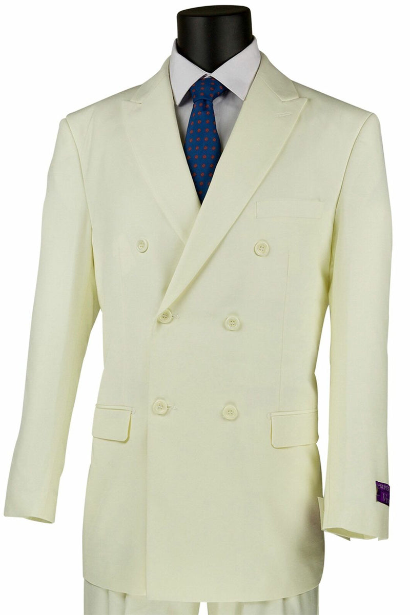 Mens Classic Poplin Double Breasted Suit in Ivory