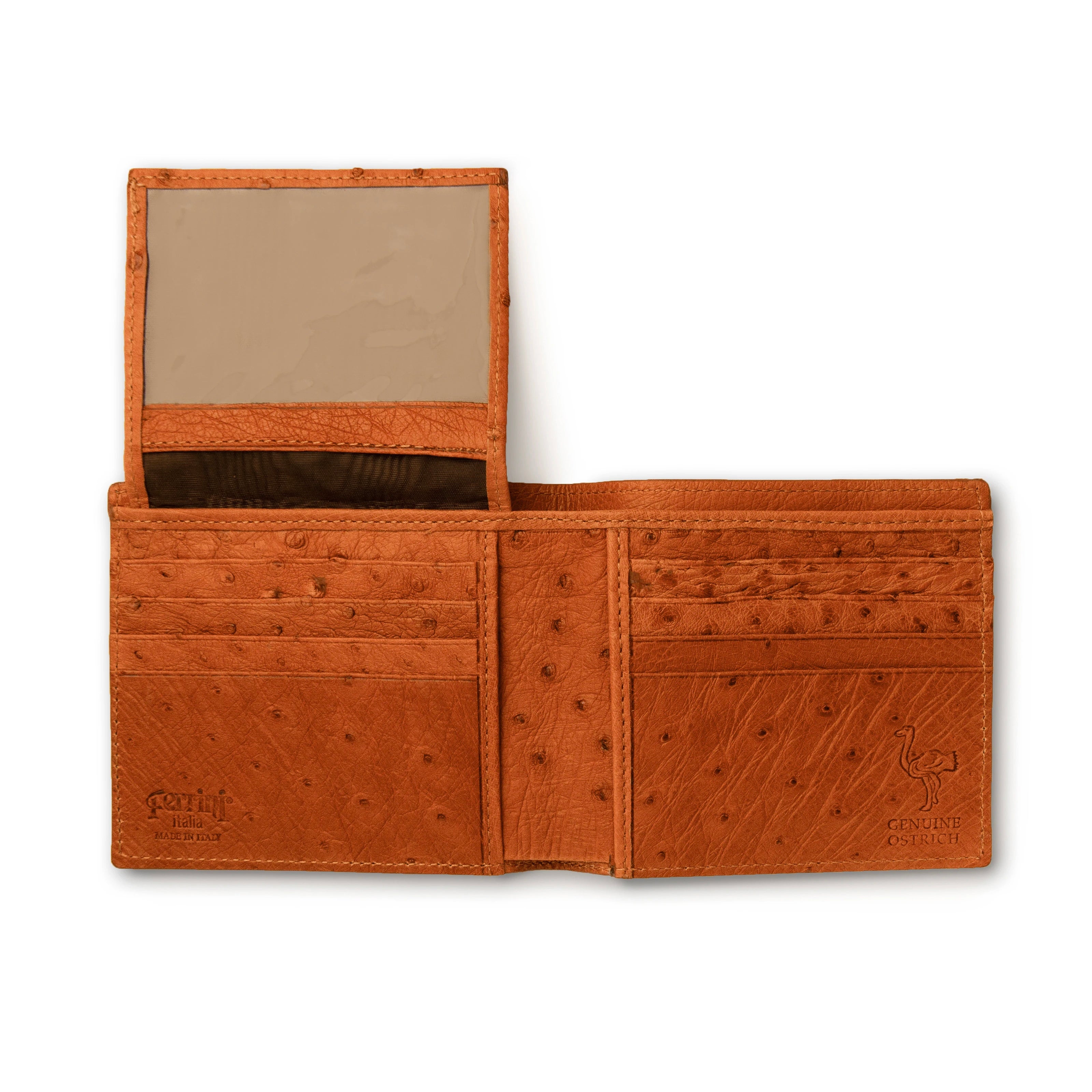 Mens Full Ostrich Quill Billfold Wallet in Cognac