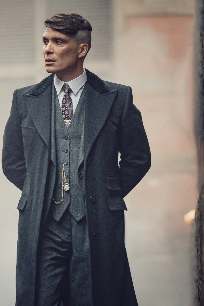 Mens Peaky Blinders Costume Thomas Shelby 3PC Suit & Black Overcoat –  alligatorwarehouse