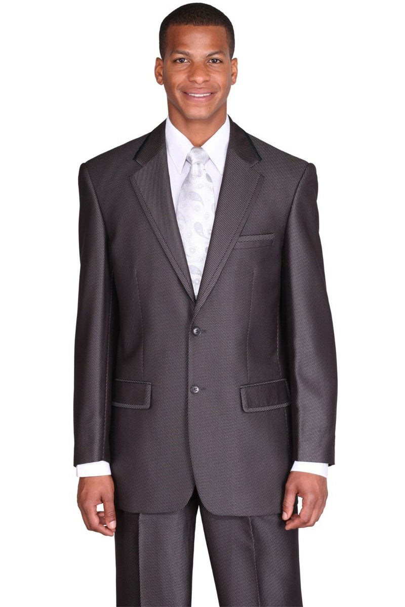 Mens Classic 2 Button Suit with Lapel Trim in Grey