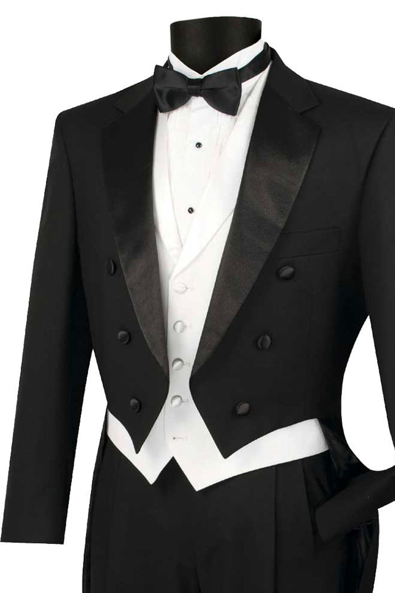 Mens Classic Black Tail Tuxedo with White Vest