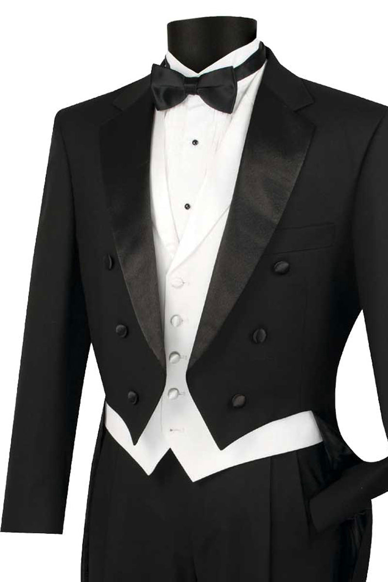 Mens Classic Black Tail Tuxedo with White Vest – alligatorwarehouse