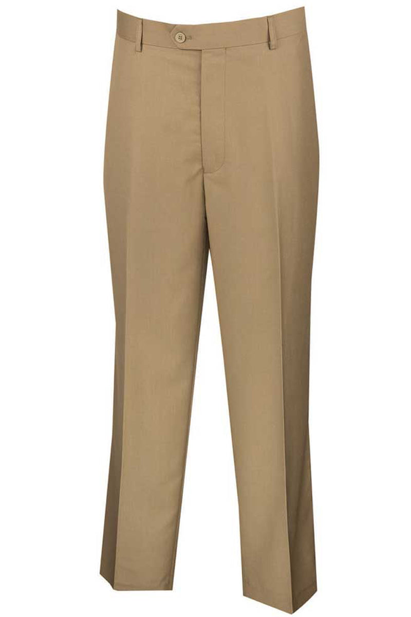 Mens Modern Fit Flat Front Dress Slacks in Khaki