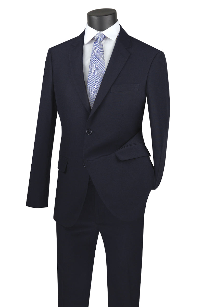 Mens Basic 2 Button Classic Fit Poplin Suit in Navy