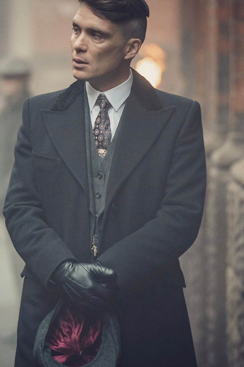 Mens Peaky Blinders Costume Thomas Shelby Vested Suit & Black Overcoat