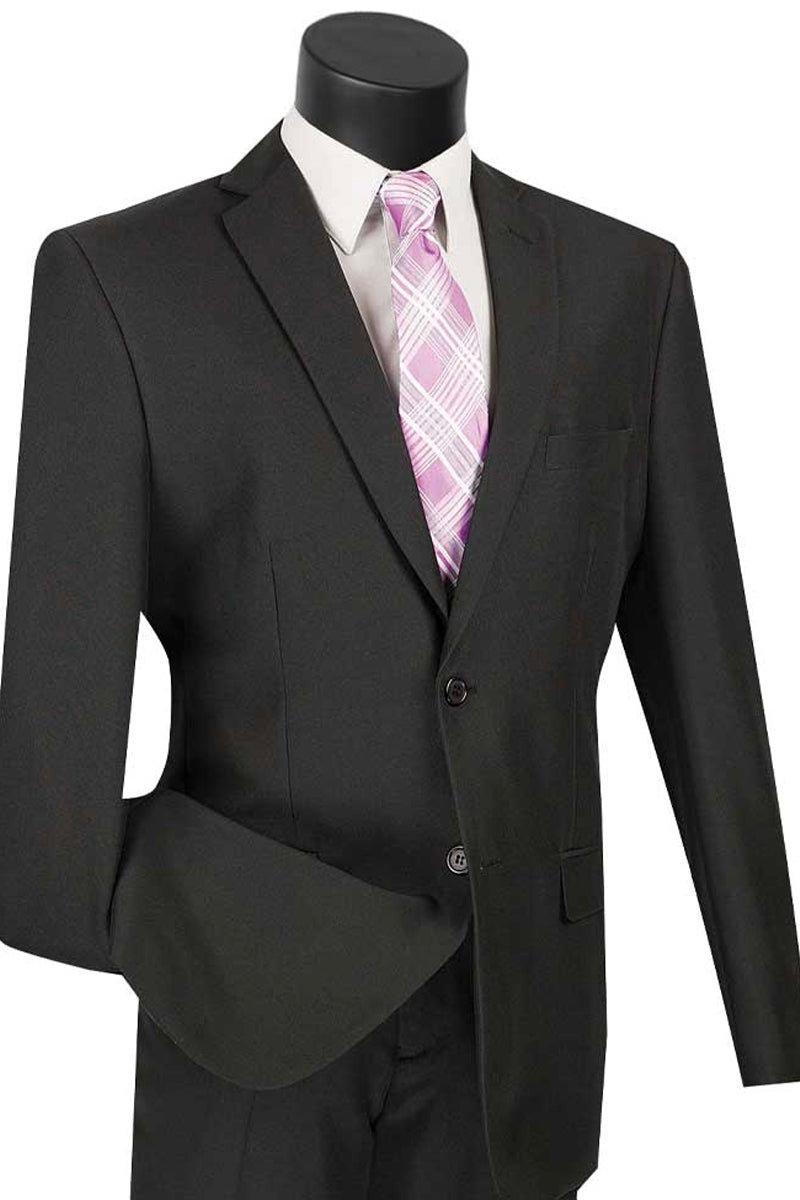 Mens 2 Button Slim Fit Poplin Suit in Black