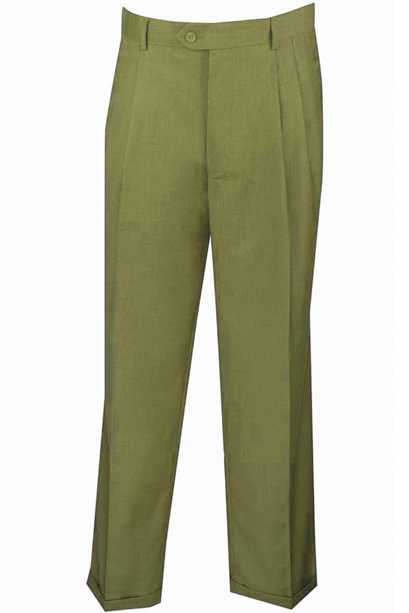 Mens Classic Fit Single Pleat Dress Slacks in Khaki