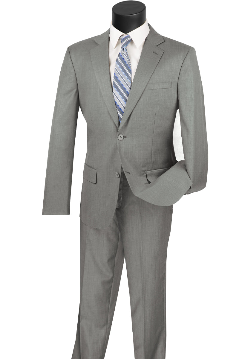 Mens 2 Button Modern Fit Textured Wool Suit in Grey