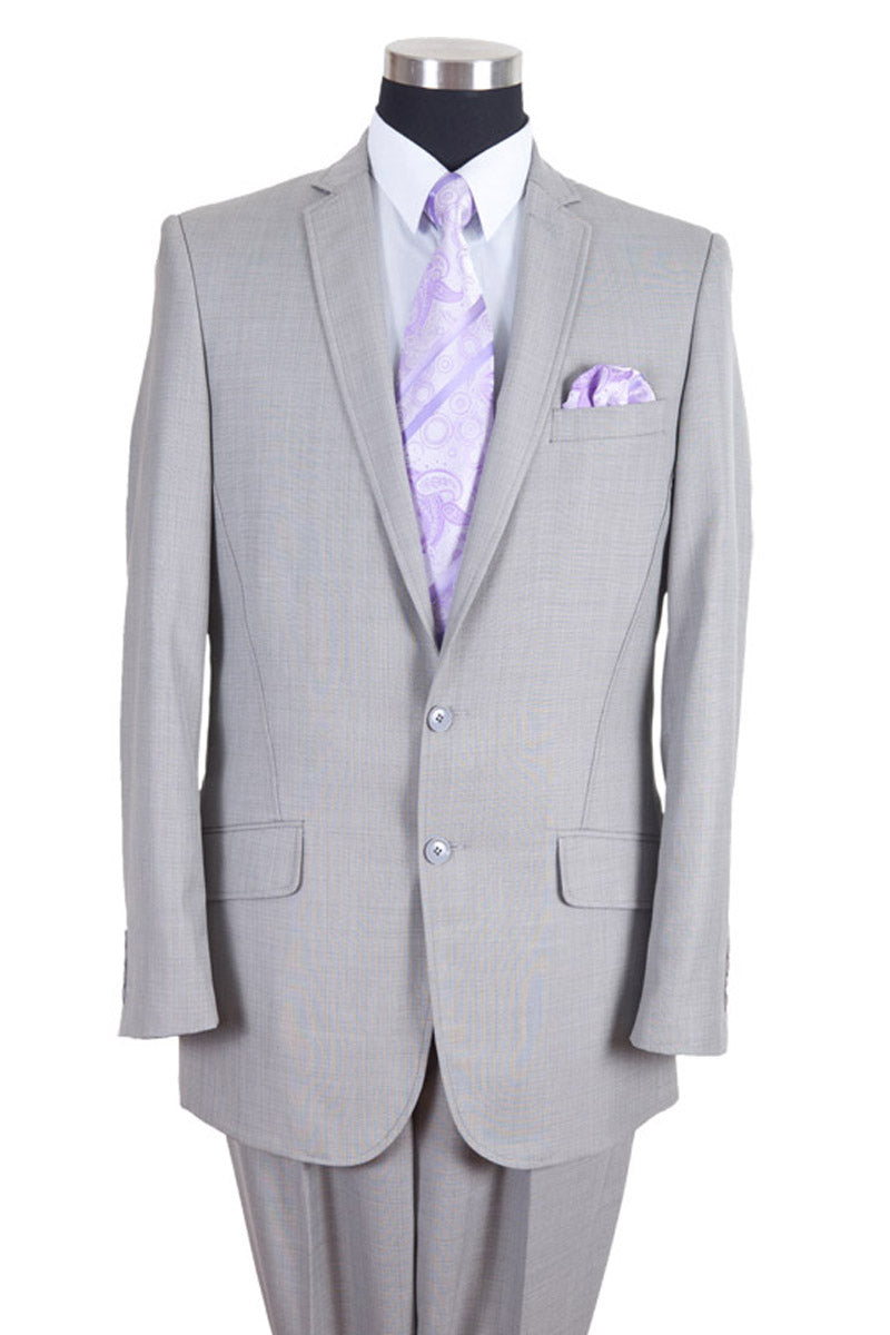 Mens Classic 2PC Pleated Pant Suit with Lapel Stitching in Grey