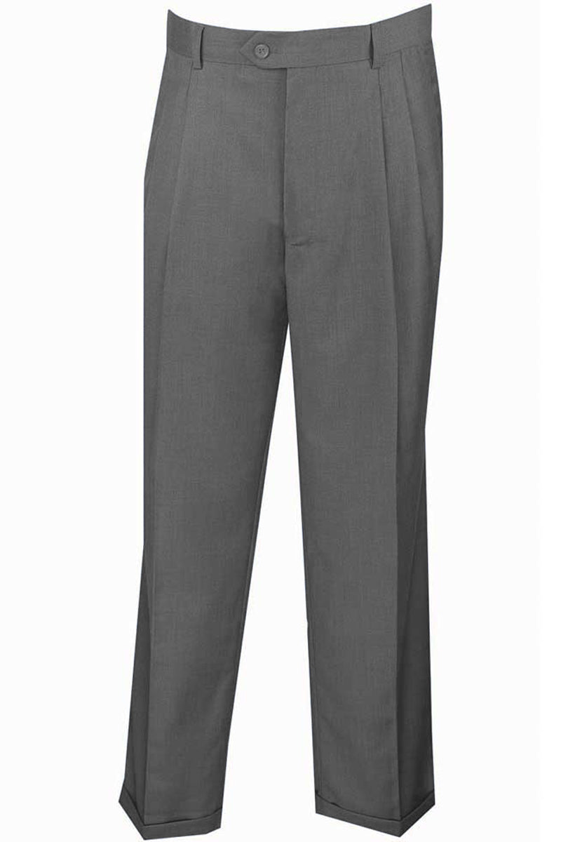 Mens Classic Fit Single Pleat Dress Slacks in Grey