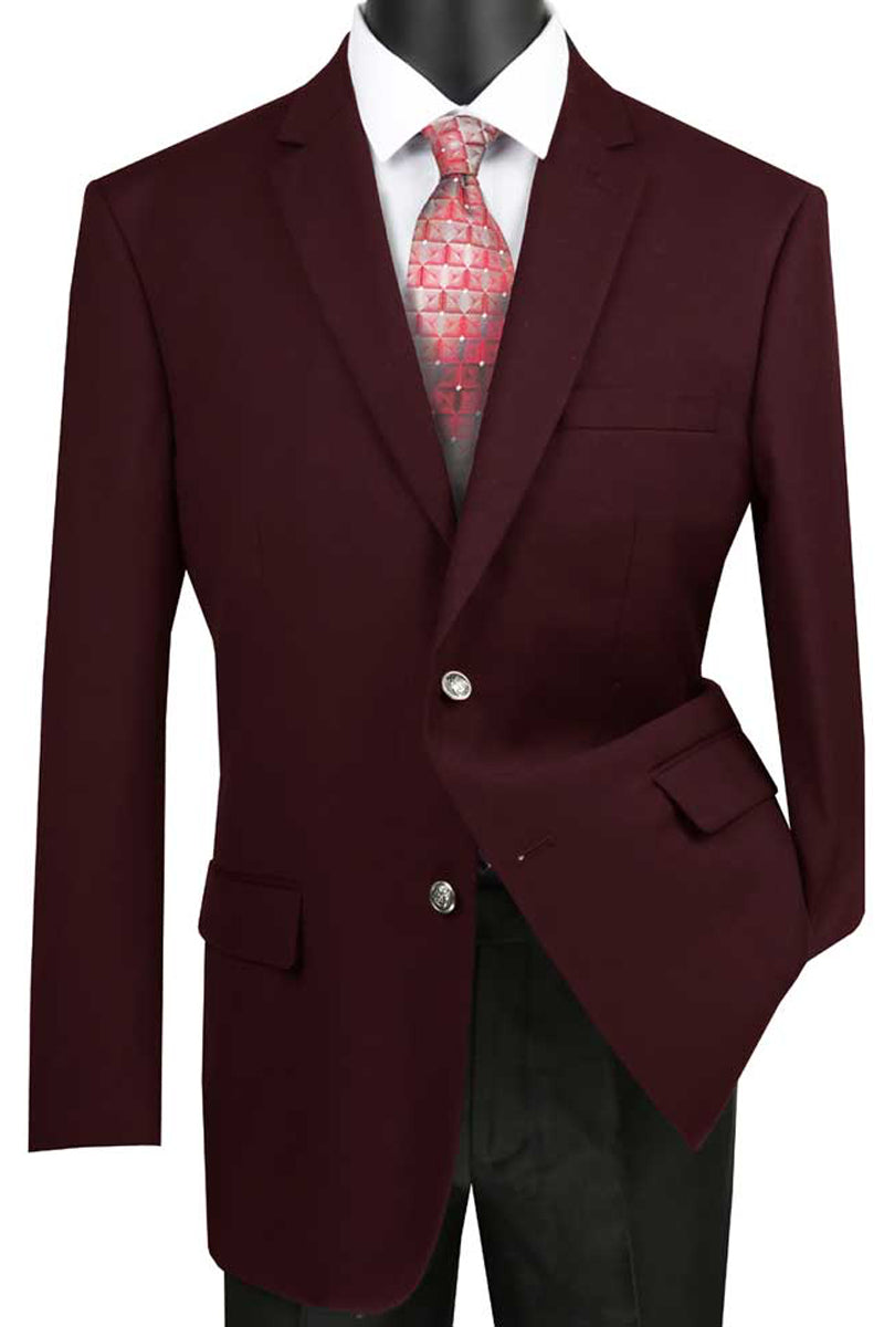 Mens Classic Wool Feel Blazer Sports Coat in Burgundy