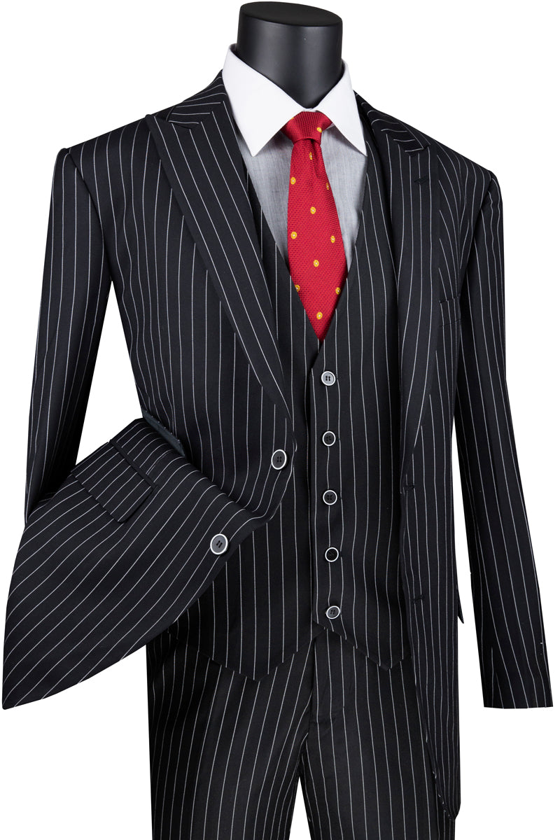 Mens Vested Gangster Pinstripe 1920's Suit in Black – alligatorwarehouse