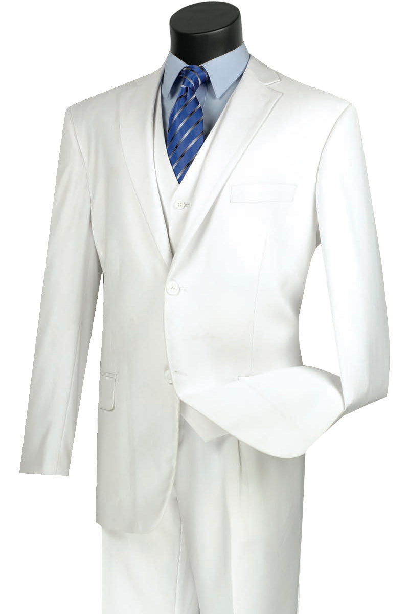 Mens Classic Fit Flat Front Vested Suit in White