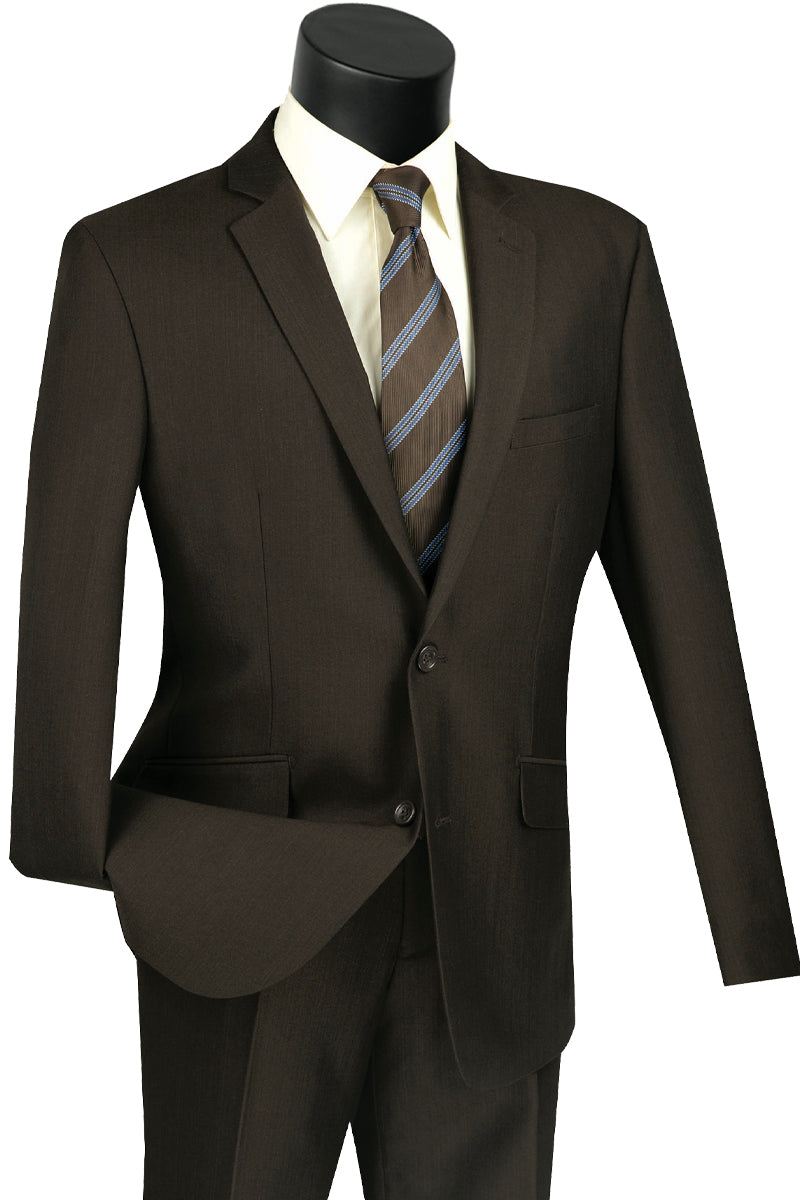 Mens 2 Button Slim Fit Textured Weave Suit in Brown