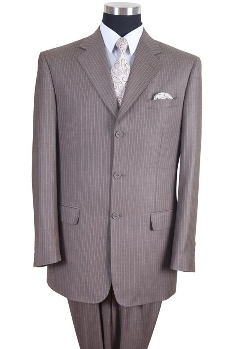 Mens Classic Fit 3 Button 2PC Pinstripe Suit inTan