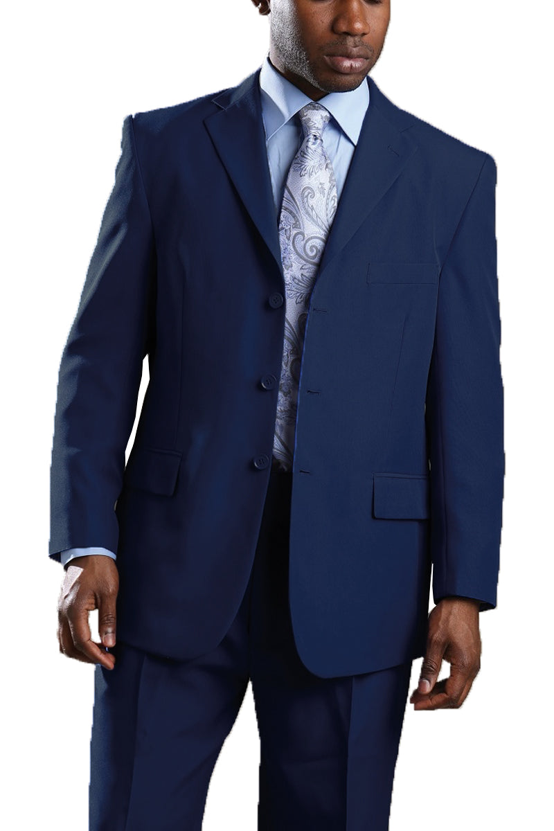 Mens 3 Button Polyester Fashion Suit in Navy