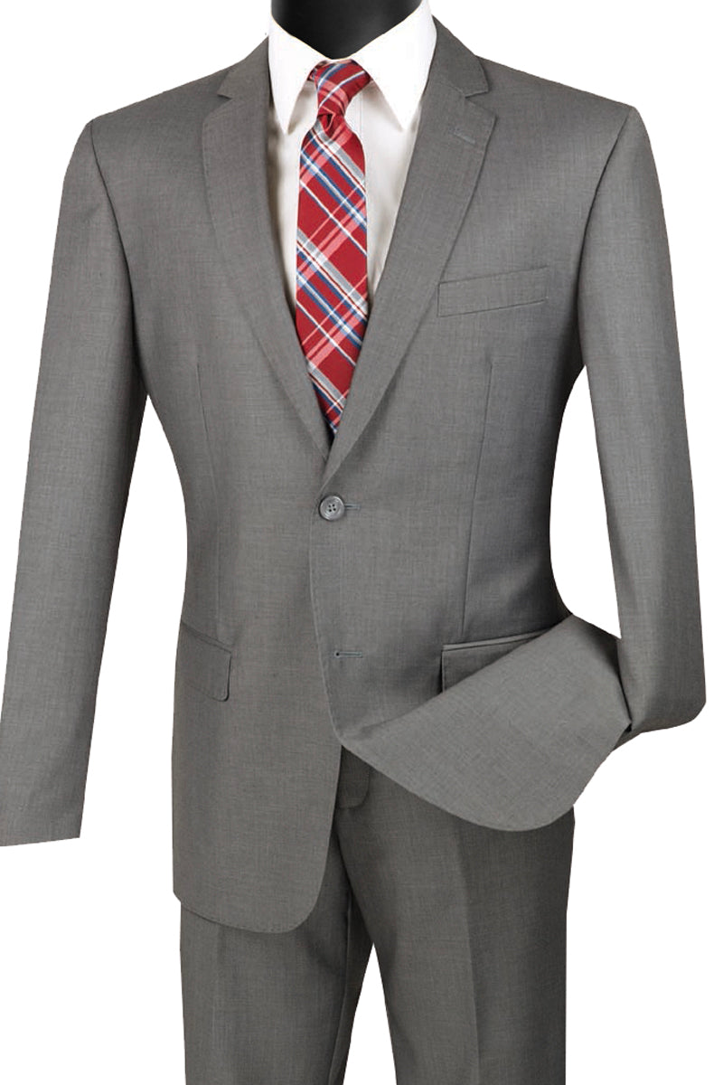 Mens 2 Button Wool Feel Slim Fit Suit in Grey