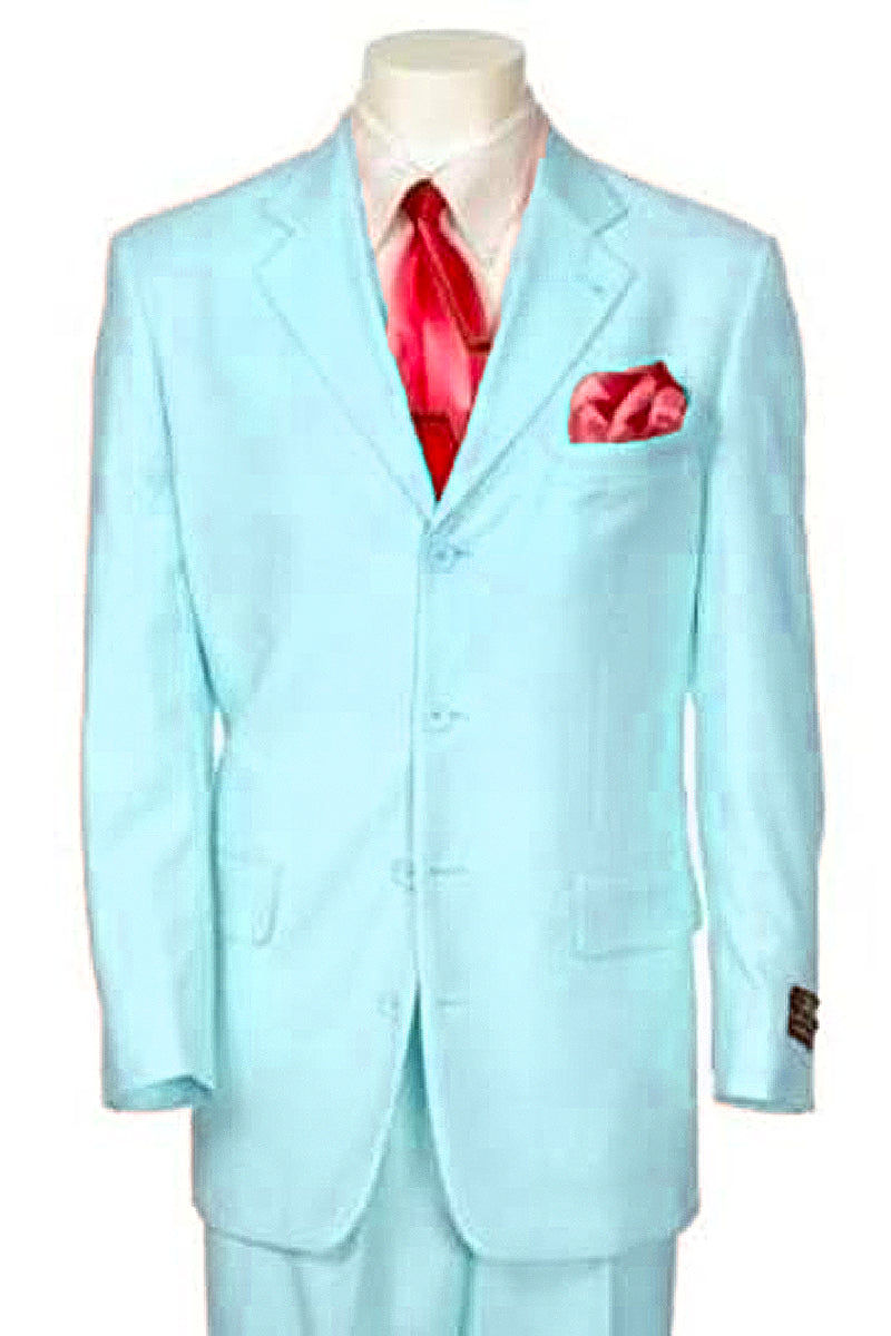 Mens 4 Button Polyester Fashion Suit in Sky Blue