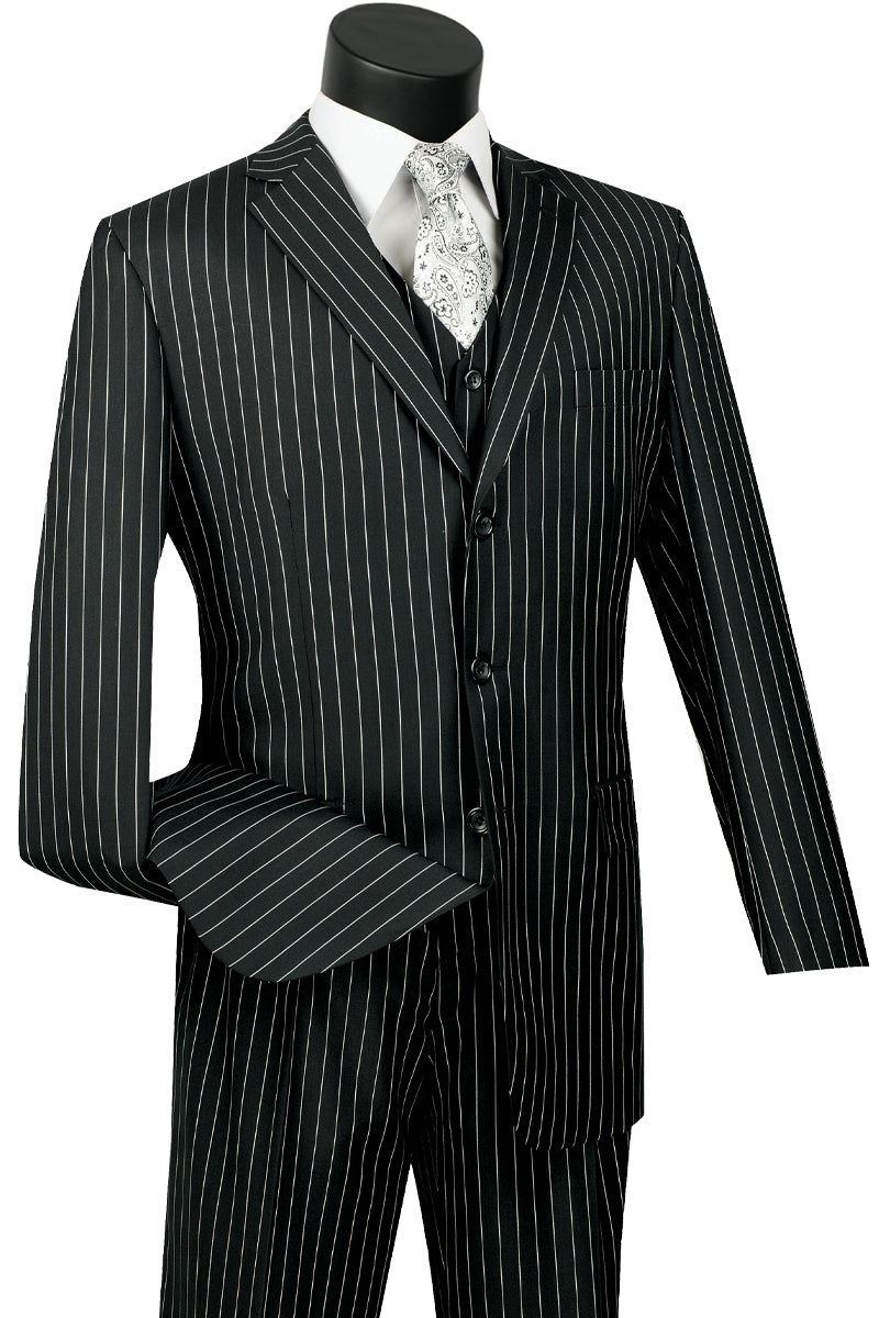 Mens 3 Button Vested Gangster Pinstripe 1920's Suit in Black ...