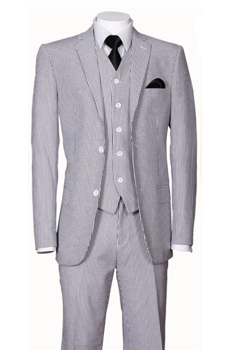 Mens 2 Button Vested Summer Seersucker Suit in Black – alligatorwarehouse